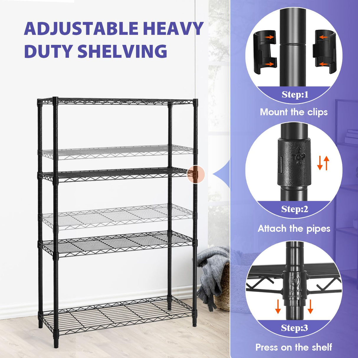 PayLessHere | 4-Tier Wire Shelf | 36"x14"x54" | Black | Adjustable Racks | Heavy-Duty Storage Shelves, Holds Upto 1000 lbs | Rust-Resistant, No-Tool Assembly | for Home, Garage Shelving PayLessHere