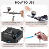 Orcair Air Brush Kit with Compressor,40PSI High Pressure Compressor with Auto Stop,Dual Action Multi-Function Airbrush Compressor with Cleaning Kit for Painting,Craft Model,Nail Art,Makeup,Tattoo Orcair