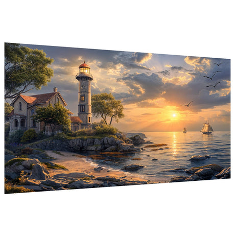 HeeBenor Large Diamond Art Kit for Adults, 5D Lighthouse Painting Kit, DIY Full Drill Sunset, Gem Art Kit for Home Wall Decor 27.5 X 15.7 Inch HeeBenor