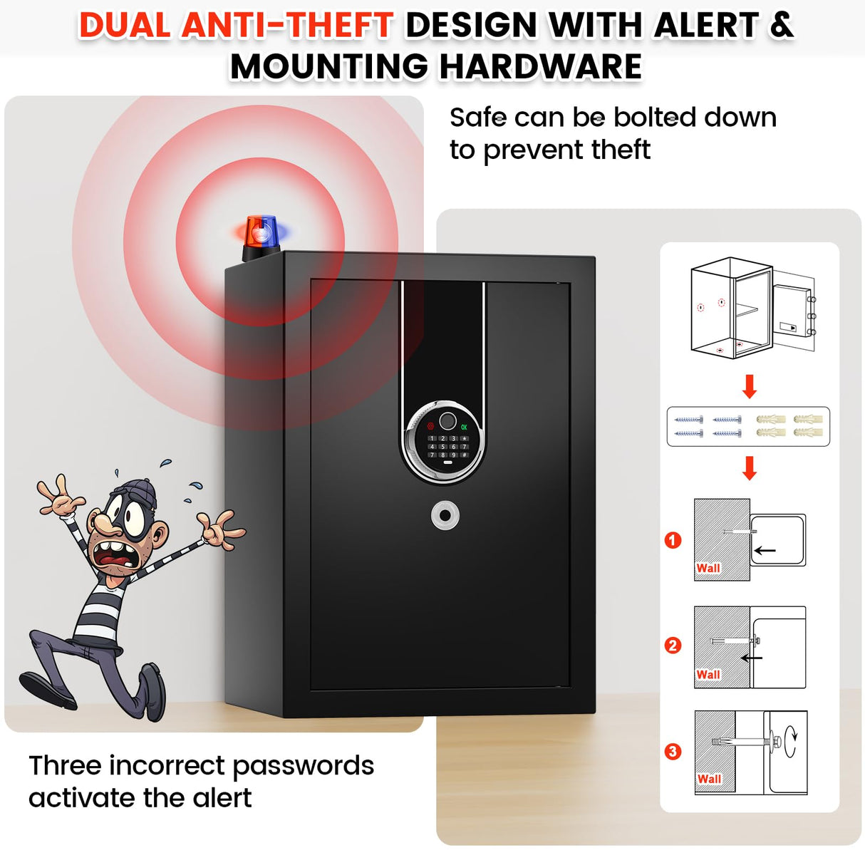 3.6 Cuft Biometric Fireproof Safe Box, Large Home Safes Fireproof Waterproof with Digital Programmable Keypad Keys, Dual Smart Alert, Security Fingerprint Fire Safe Box for Document Valuables Jewelry Povanje