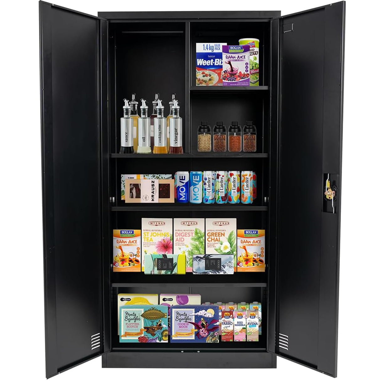 EazeHome Metal Garage Storage Cabinet, 72" Tall Steel File Cabinet with 2 Lockable Doors and Adjustable Shelves, Heavy Duty Tool Cabinet for Garages, Offices, Kitchens, Gyms, Black EazeHome