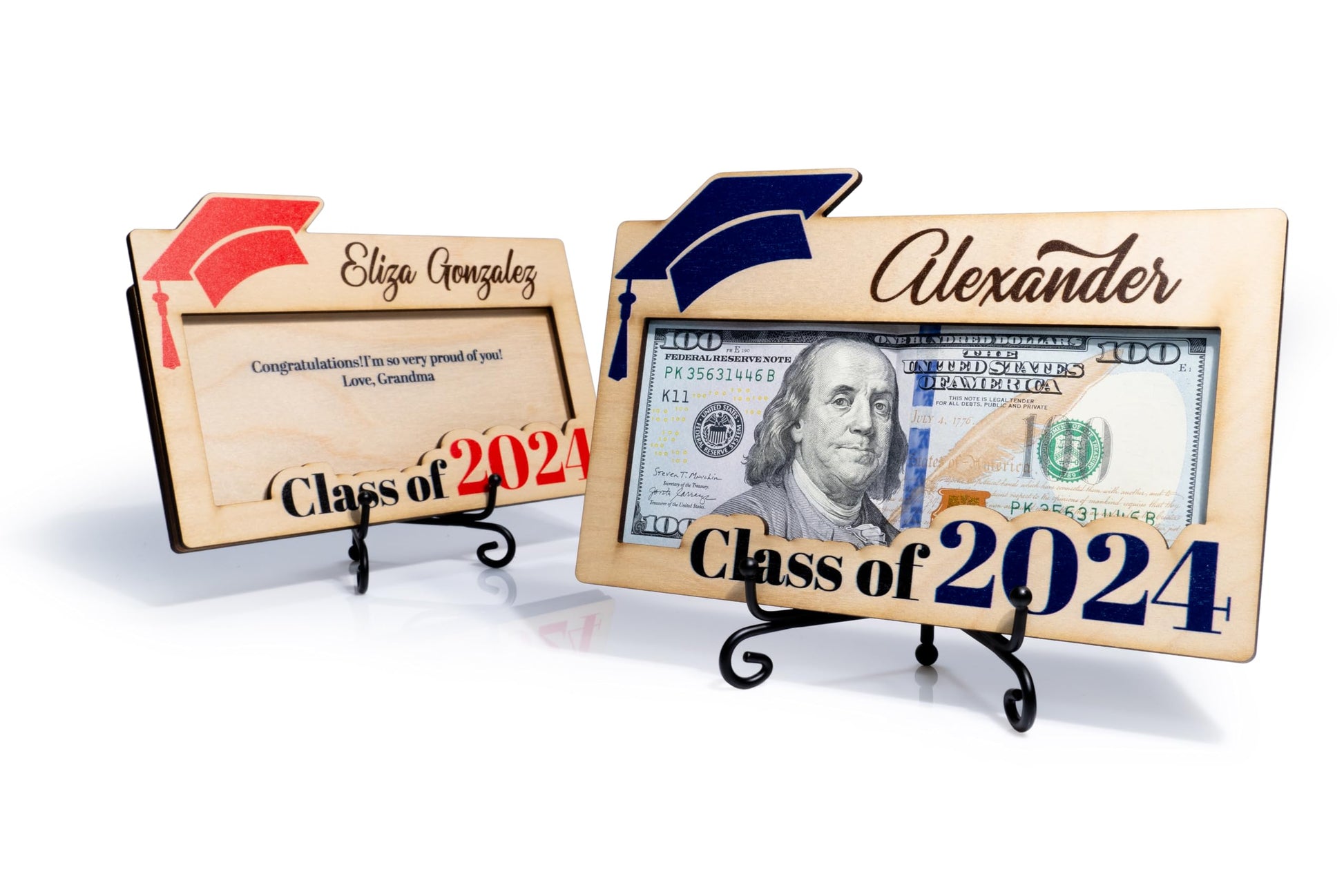 Graduation Money Holder 2024 Personalized, Graduation Gifts Money Holder w/Name and Message - 12 Graduation Cap Colors, Money Holder for Cash Gifts Graduation, Class of 2024 Graduation Gifts - WoodArtSupply