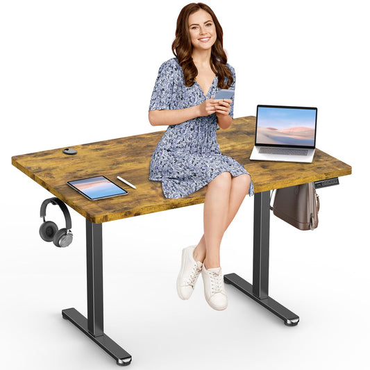 Zelimon Sit Stand Desk Adjustable Height 48"× 24" Memory Computer Stand Up Desk for Home Office Study Table with Hook, Rustic Brown