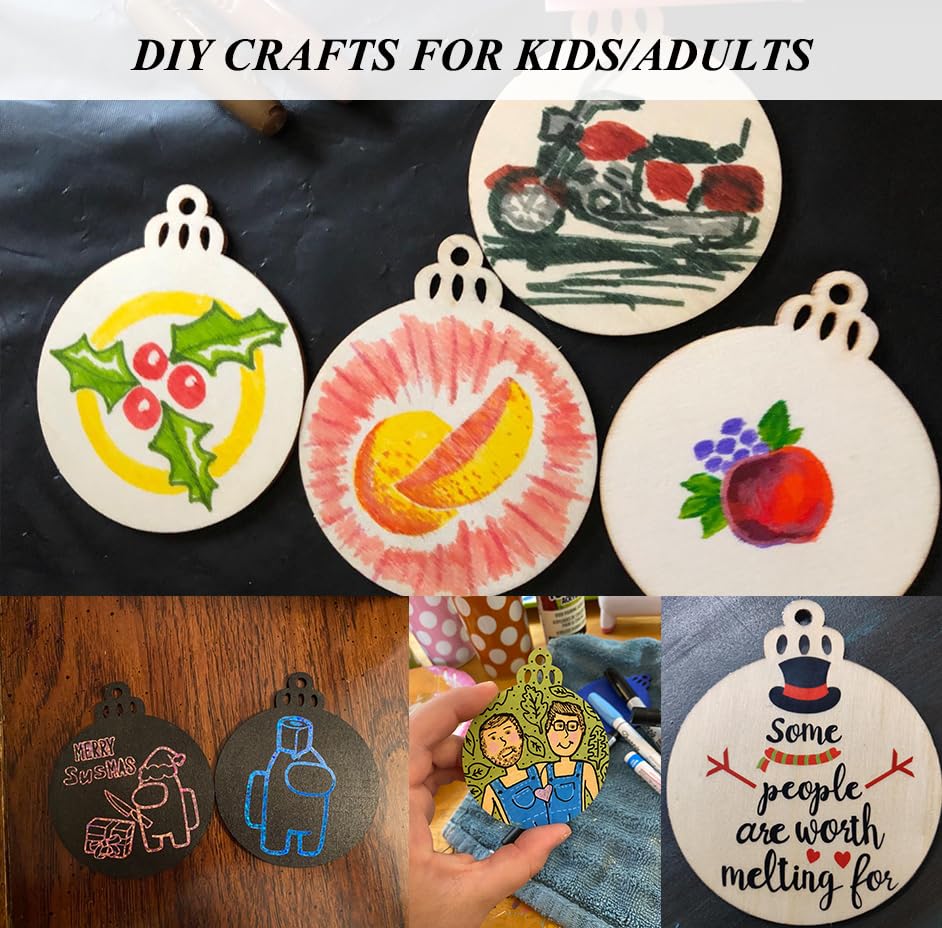 FCDECOR 100PCS Christmas Wooden Ornaments Unfinished, DIY Christmas Crafts for Kids, Wood Slices DIY Crafts Supplies for Girls Adults, Christmas Ornaments Holiday Decoration FCDECOR