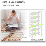 4NM No Assembly Folding Bookshelf, 6-Shelf 74" H Collapsible Foldable Bookcase Storage for Small Spaces, All White 4NM