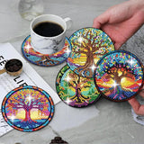 ijbnhd 8 PCS Tree of Life Diamond Art Coasters Diamond Painting Coasters Kits with Holder Tree of Life DIY Coasters for Beginners Adults Crafts Supplies 4X4inch (Cork Wooden Pad) ijbnhd