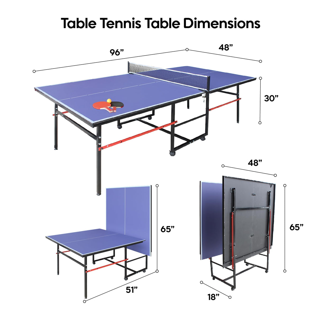 8FT Mid-Size Table Tennis Table, Professional Foldable Ping Pong Table for Indoor & Outdoor with Net, 2 Table Tennis Paddles and 3 Balls - Perfect for Family Game Rooms DUDUSHIMAN