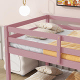 Majnesvon Twin Over Twin Low Bunk Bed with Safety Guardrail, Climbing Ladder, Easy to Assemble, Saving Space, Bed Bedroom Storage Guard Rail Ladder(Pink(New)) Majnesvon