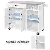 Yaheetech Kitchen Island Cart with Stainless Steel Top, Rolling Storage Cabinet on Wheels with Drawer & Wine Rack & Spice Rack, Sideboard Buffet with Towel Bar, White Yaheetech