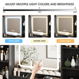 Vabches Black Vanity Desk, Vanity Mirror with Lights, Makeup Vanity Desk with Stool, Vanity Table with Large Storage Drawers and Shelves, Time and Temperature Display, 3 Led Lighting Modes Adjustable Vabches