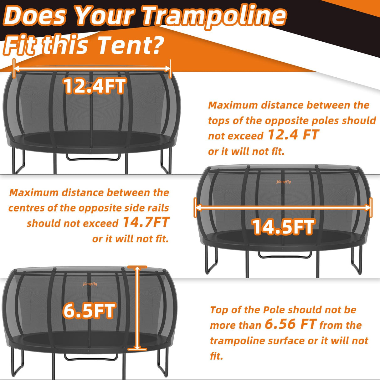 jumpfly 14FT Trampoline Tent for Kids(Tent Only), Fit for 6 Curved Poles Round Trampoline, Trampolien Shade Cover with LED Light, Outdoor Trampolien Accessories, Anti-Tear, Black jumpfly