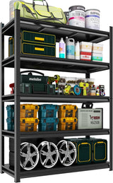 Notmise Garage Shelving, Heavy Duty 5-Tier Steel Shelf 3000Lbs, Adjustable for Warehouse/Basement, Black(63" H x 24" W x 14" D) Notmise