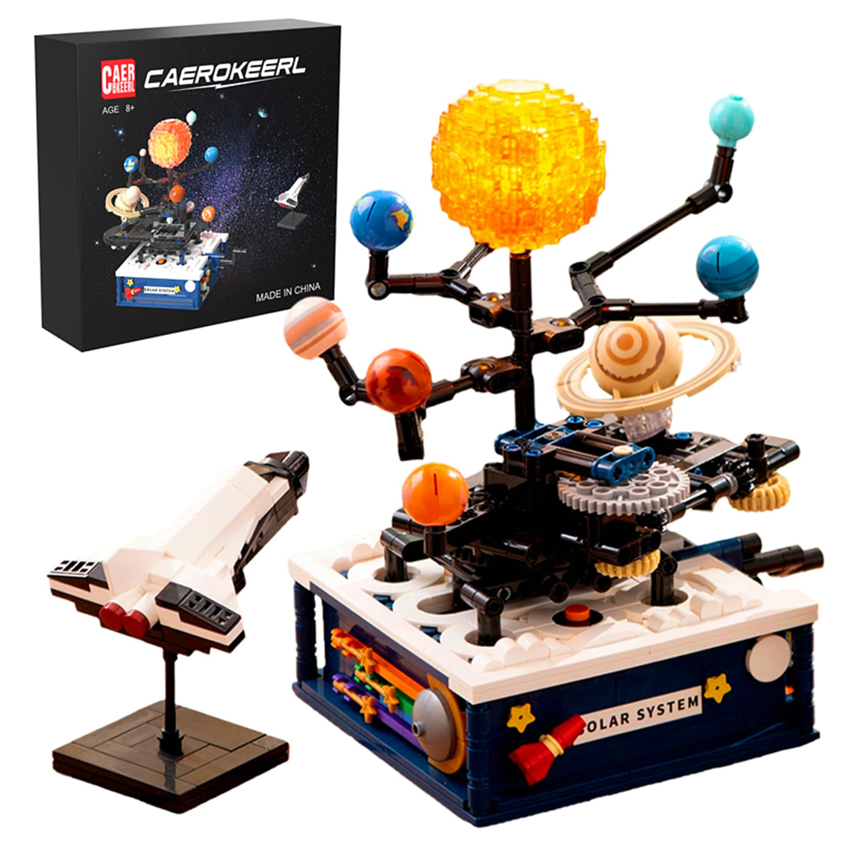 Rotating Solar System Building Blocks with Light Toy, Children's Education STEM Experiment Toy, Astronomical Science Toy, with Rocket Model, Gift for Boys 8-14 Years Old, 775 Piece Building Blocks Set CAEROKEERL