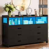 Whalefall Black LED Dresser for Bedroom, 6 Drawer Dressers & Chests of Drawers with Power Strip, Modern Dressers Wooden Storage Cabinet for Adults, Kids Whalefall