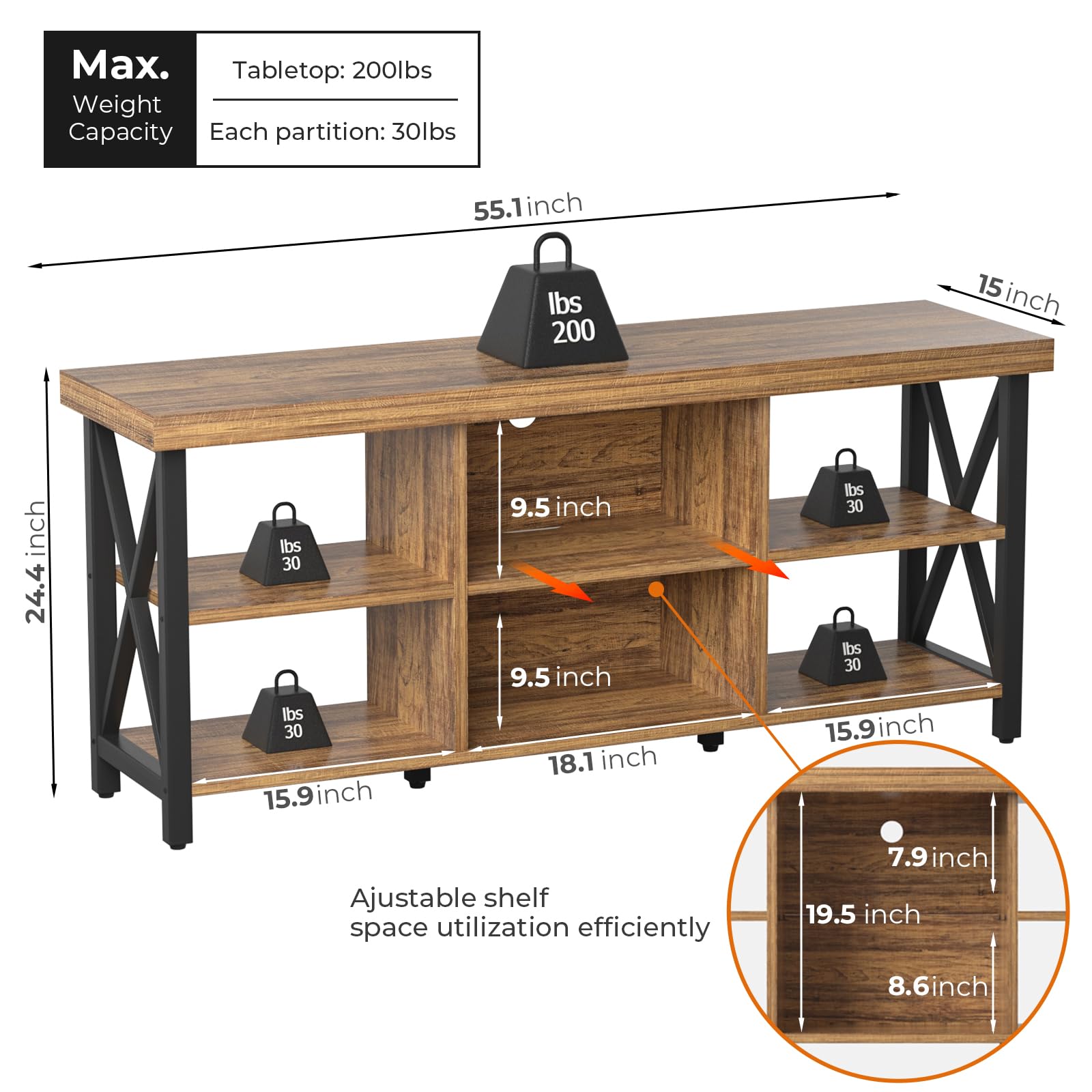 GreenForest TV Stand for TV up to 65 inches, Entertainment Center with 6 Storage Cabinet for Living Room, 55 inch Farmhouse Television Stands Console Table, TV stands for Living Room, Walnut - WoodArtSupply