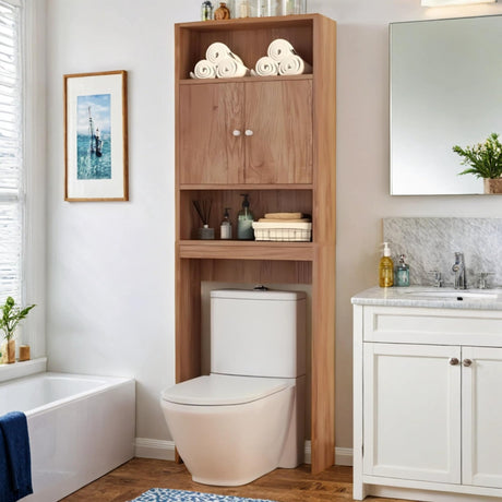 Tydaris Over The Toilet Storage Cabinet - Wood Over Toilet Bathroom Cabinet with Adjustable Shelf and Double Doors, Bathroom Space Saver Organizer, Taller Free Standing Toilet Rack, Brown Tydaris