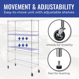 SafeRacks NSF Certified Storage Shelves, Zinc, Heavy Duty Steel Wire Shelving Unit with Wheels and Adjustable Feet, Garage or Bakers Rack Kitchen Shelving, Pantry Shelf - (18"x48"x72" 5-Tier) SafeRacks