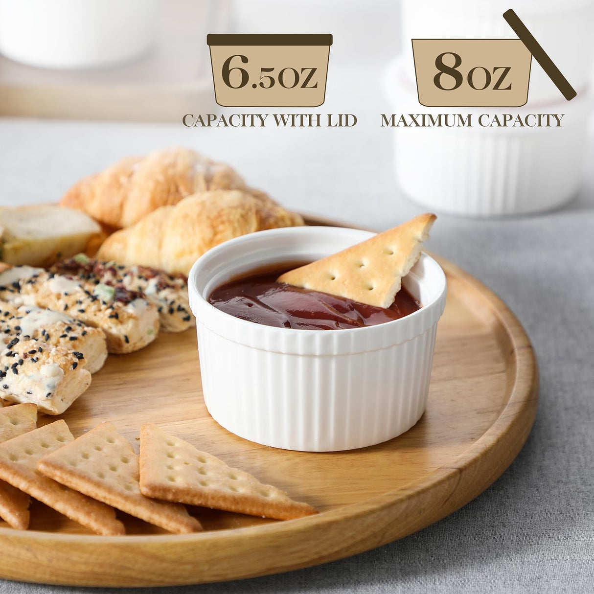 MALACASA Ramekins with Lids 8 oz - Set of 6, White Porcelain Creme Brulee Souffle Ramekins with Covers, Ceramic Custard Cups for Baking, Dishwasher and Oven Safe, Series RAMEKIN-DISH MALACASA