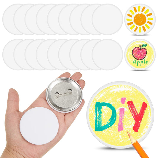 XunYee 20 Pcs Blank White Button Pins 2.25 Inch/ 58 mm DIY Craft Button with Pin White Pins Buttons Design Button Making Kit for DIY Crafts Christmas Craft Supplies, DIY Badges