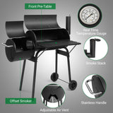 Outdoor Barrel BBQ Grill,Barrel Charcoal Grill with Offset Smoker, All Metal Outdoor Smoker with Side Table and Wheels for Outdoor Garden Patio and Backyard Cooking Shyneer