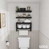QEEIG Bathroom Floating Shelves for Wall - Shelf Over Toilet Paper Storage Farmhouse 16 inch Set of 3, Black (028-40B3) QEEIG