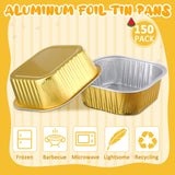Aoriher 150 Pieces 10 oz Mini Cake Pans with Lids Aluminum Foil Baking Cups Square Disposable Cupcake Cups Baking Tins for Kitchen Brownie Pudding Desserts Muffin Ramekins Holders(Gold) Aoriher