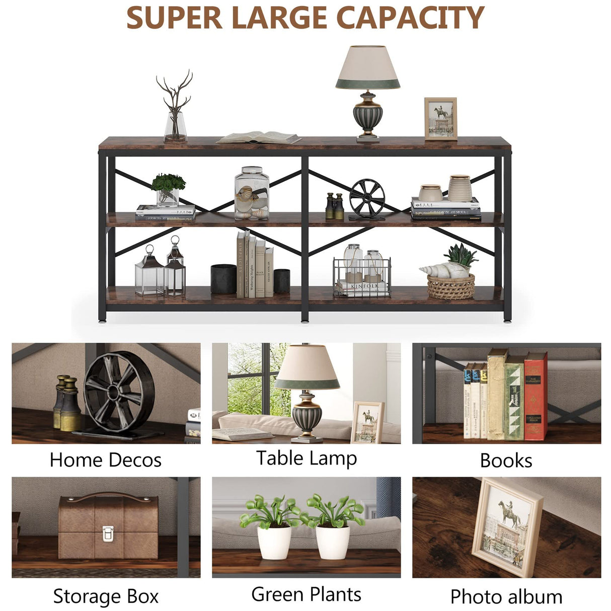 Tribesigns 70.9 Inch Industrial Console Table with Storage Shelves for Living Room and Entryway Tribesigns