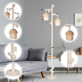 Rattan Floor Lamp with Faux Wood Finish, Boho Floor Lamps with Faux Pinecone and Leaves Decor, Beige WOXXX