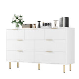 GarveeHome Fluted Wood Dresser 7 Drawers Dresser for Bedroom, Large Modern White Dresser with Gold Handle, Wood Drawer Organizer for Bedroom, Living Room, Hallway, Entryway GarveeHome