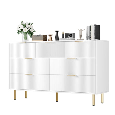 GarveeHome Fluted Wood Dresser 7 Drawers Dresser for Bedroom, Large Modern White Dresser with Gold Handle, Wood Drawer Organizer for Bedroom, Living Room, Hallway, Entryway GarveeHome