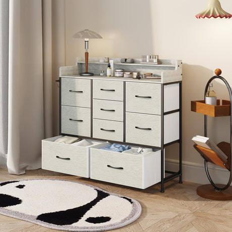ErgoDesign 9 Drawers Dresser with Hooks, Dressers for Bedroom, Living Room, Hallway, Nursery (Greige) ErgoDesign