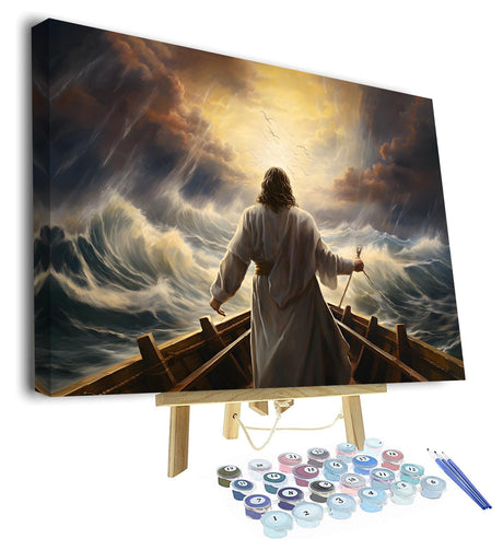 TUMOVO Jesus Paint by Number for Adult, DIY Painting by Number Kits On Canvas, Jesus Christ Boat Calms Storm Sea Paint by Numbers for Adults Beginner Craft Kits 16X20 Inch(with Frame) TUMOVO