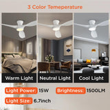 TALOYA 52 inch Ceiling Fans with Lights Remote Control, Modern Low Profile Ceiling Fan with Quiet Reversible DC Motor for Bedroom Living Room and Patio White TALOYA