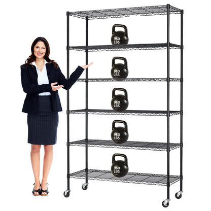 6-Tier Steel Wire Shelving Unit, 48x18x82in, 2100lb Capacity, Adjustable NSF Certified Storage Rack with Casters - For Garage, Kitchen, Pantry - WoodArtSupply