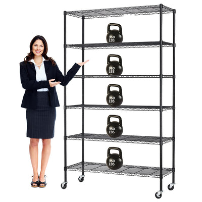 6-Tier Steel Wire Shelving Unit, 48x18x82in, 2100lb Capacity, Adjustable NSF Certified Storage Rack with Casters - For Garage, Kitchen, Pantry