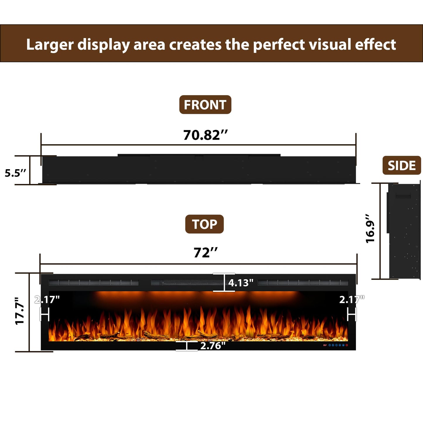 Dreamflame 72 Electric Fireplace Inserts, Recessed & Wall Mounted Fireplace Electric with Ultra-Narrow Frame, Colorful Flame Effect Display on Widescreen, Heat Up Fast, Thermostat, 750W/1500W, Black