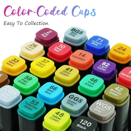 Kebuye Alcohol Based Markers 24 Colors, Drawing Supplies for Adult Coloring Books No Bleeding Dual Tip Art Markers, Coloring Marker for School Sketching Colored Marker Set with Base Kebuye