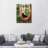 Cat and Pottings DIY Paint by Numbers for Adults Black Cat Laying on Hammock Surrounded by Green Plants DIY Oil Painting Acrylic Paint Art Graffiti Painting Kit Canvas 16x20 Inch（without Frame ） Tucocoo