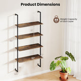 Tangkula 4-Tier Wall-Mounted Bookshelf, Industrial Floating Storage Display Shelves with Metal Frame, Wall-Mounted Ladder Wooden Bookcase for Living Room, Kitchen, Bar, Office (1, Brown) Tangkula