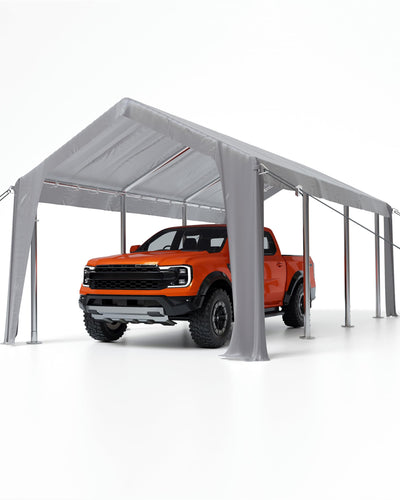 Hipicute 13'x25' Waterproof & UV-Resistant carport Replacement Canopy Cover -220G PE Fabric with Ball Bungees- Gray (Cover Only, Frame Not Included)