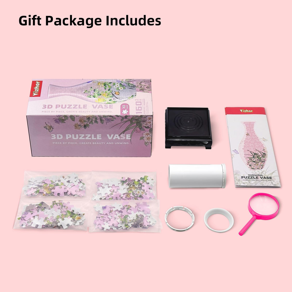 3D Puzzles Vase for Adults, 160 Pieces Puzzle Flower Vase for Home and Office Decor, DIY 4D Jigsaw Vase Arts and Crafts for Kids, Unique Housewarming Gifts for Moms YIZHOR