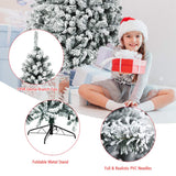 Goplus 9ft Pre-Lit Artificial Christmas Tree, Premium PVC Snow Flocked Hinged Pine Tree with Metal Stand and LED Lights, Perfect Xmas Decoration for Indoor and Outdoor Goplus