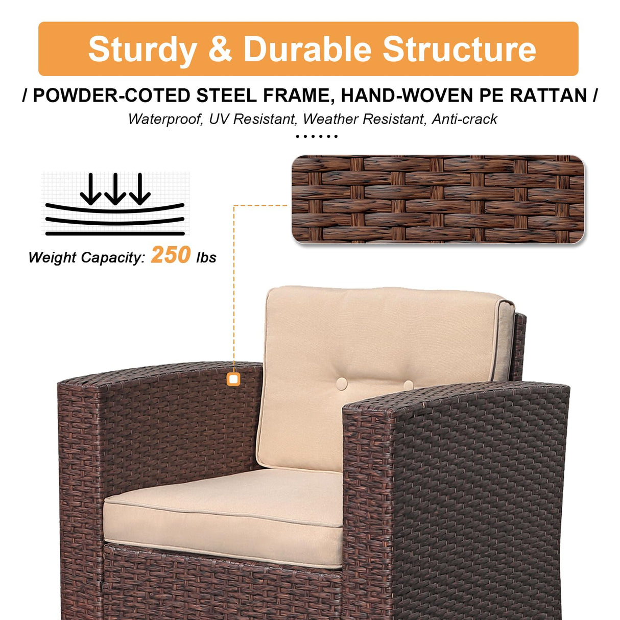 Super Patio 8 Pieces Outdoor Patio Furniture Set, Wicker Patio Conversation Sets with Storage Box, Rattan Outdoor Sectional Sofa Set with Cushions and Coffee Table for Outside Porch, Deck, Brown Super Patio