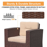 Super Patio 8 Pieces Outdoor Patio Furniture Set with 45” Fire Pit Table, Rattan Patio Conversation Sets with 50000 BTU Gas Fire Pit, Wicker Sectional Sofa Set with Storage Box, Brown(Without Table) Super Patio