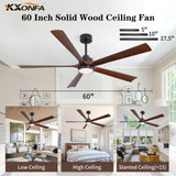 YKXONFA Ceiling Fans with Lights, Ceiling Fans with Lights and Remote,60 inch Modern Smart Ceiling Fan with Light for Patio Living Room, Bedroom, Office, Summer House (dark walnut, 60) YKXONFA
