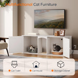 HOOBRO Litter Box Enclosure with Double Room, Cat Furniture for 2 Cats, Hidden Litter Box Furniture with 2 Hooks, Wooden Cat Washroom with Scratching Mat, White WT21MW01 HOOBRO