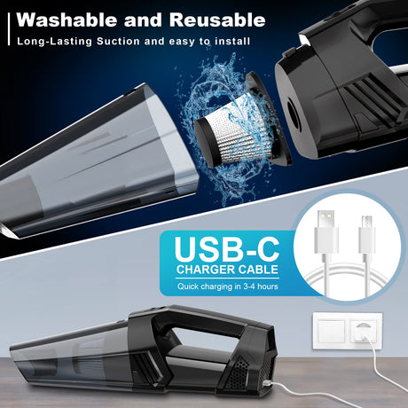 Handheld Vacuum Cordless Car Vacuum Portable with LED Light, High Power Suction, Lightweight Rechargeable Hand Vacuum, Hand Held Vacuum Cleaner for Car Home Office, Pet Hair, Black Blestan