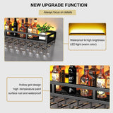 Pengfei LED Wine Rack Wall Mounted, Industrial Metal Wall Wine Shelf & Glass Holder, Large Floating Shelves Wine Bottle Storage Display Rack for Home Bar Dining Room Decor, Black Pengfei