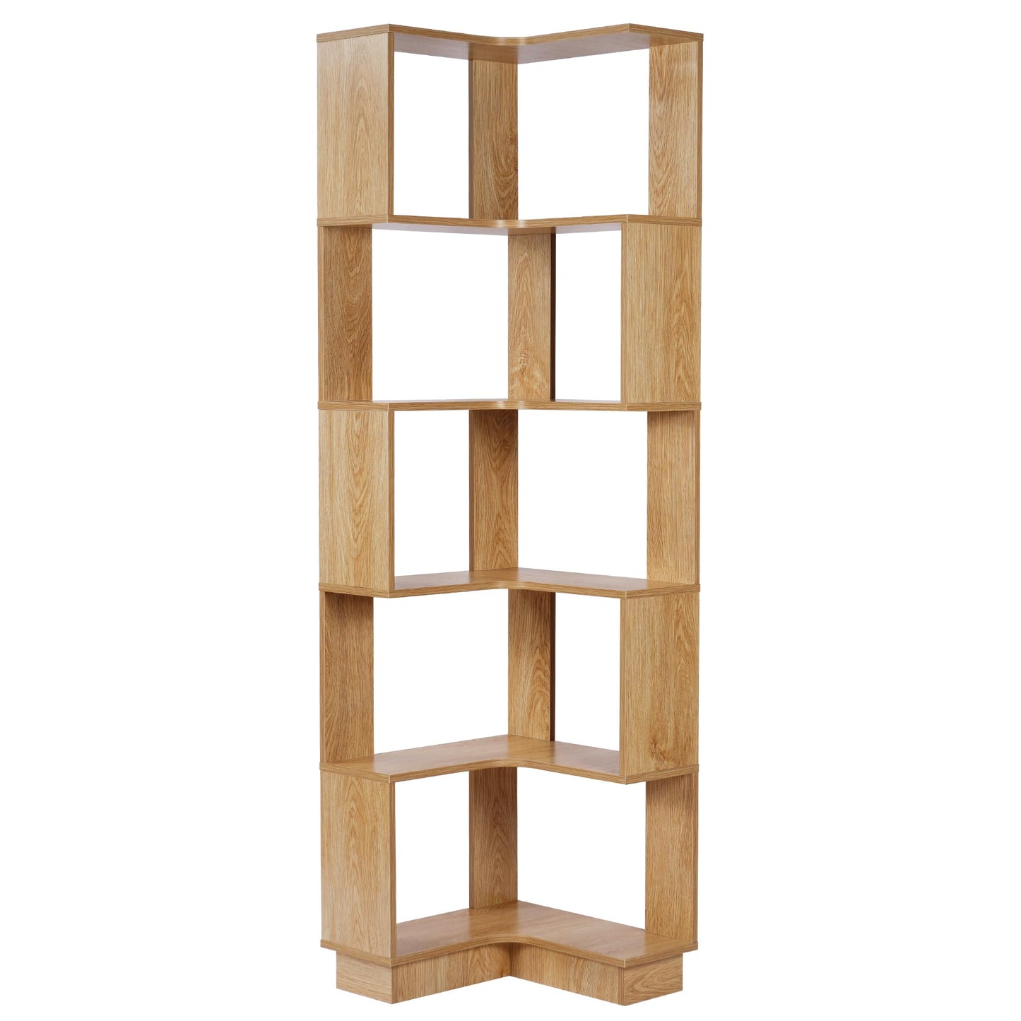 Modern 5-Tier Corner Bookshelf by tonchean - 69" Tall Free-Standing Wooden Storage Solution for Home & Office - WoodArtSupply