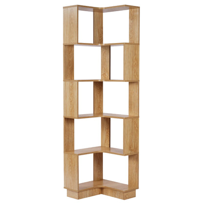 Modern 5-Tier Corner Bookshelf by tonchean - 69" Tall Free-Standing Wooden Storage Solution for Home & Office - WoodArtSupply